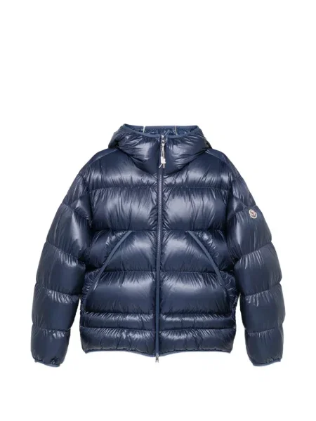 Geacă cu puf Moncler cu glugă albastru