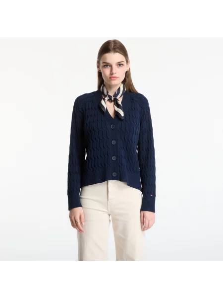 Svetr Tommy Hilfiger Mid Gg Cable V-Nk Ls Cardigan Dark Night Navy L modrý