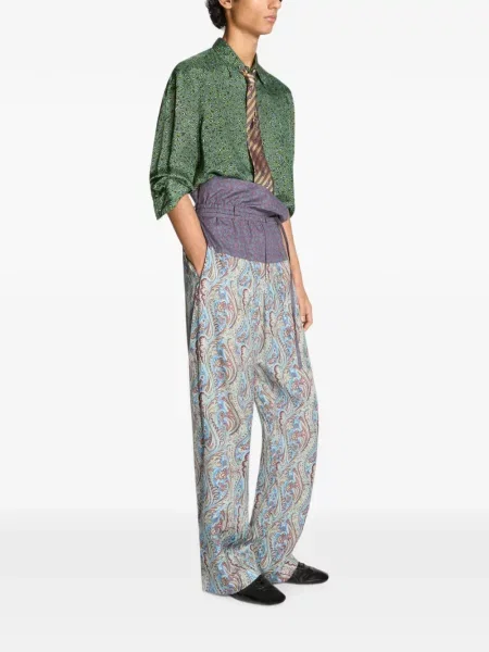 Pantaloni Dries Van Noten din jacard albastru