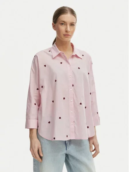 Bluzka koszulowa o kroju relaxed fit z czystej Model NEW LINA GRACE' Only różowa