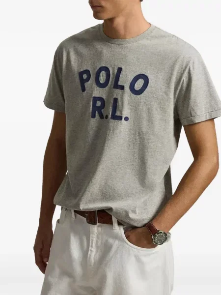 Мрежеста поло тениска Polo Ralph Lauren на райета сиво