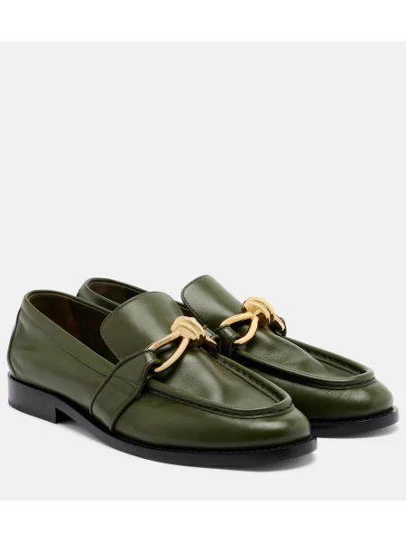 Pantofi loafer Bottega Veneta din piele verde