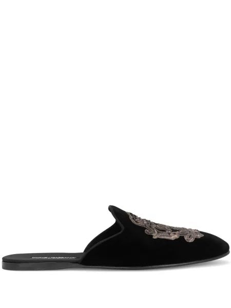 Papuci de casă Dolce & Gabbana cu broderie de catifea negru