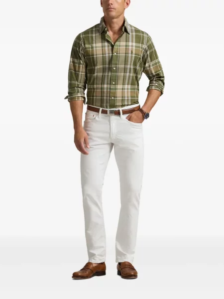 Slip de baie Polo Ralph Lauren cu broderie din piele de căprioară în carouri albastru