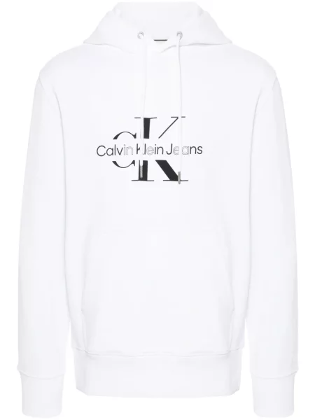 Hanorac cu glugă Calvin Klein Jeans cu imagine alb