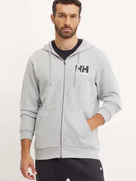 Bombažen pulover Helly Hansen HH LOGO s kapuco siva