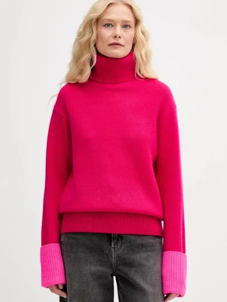 FROM FUTURE pulover de cașmir light cu guler roz