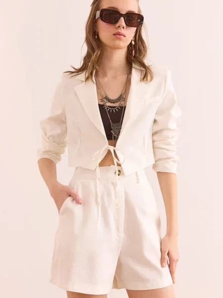 Olalook Pantaloni cutați lână alb