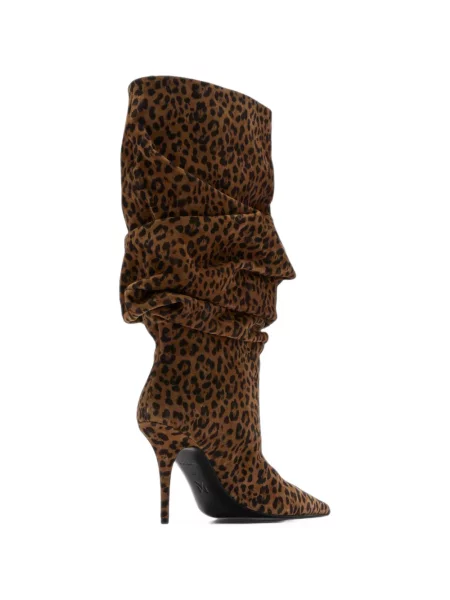 Cizme Amina Muaddi cu imagine cu model leopard maro