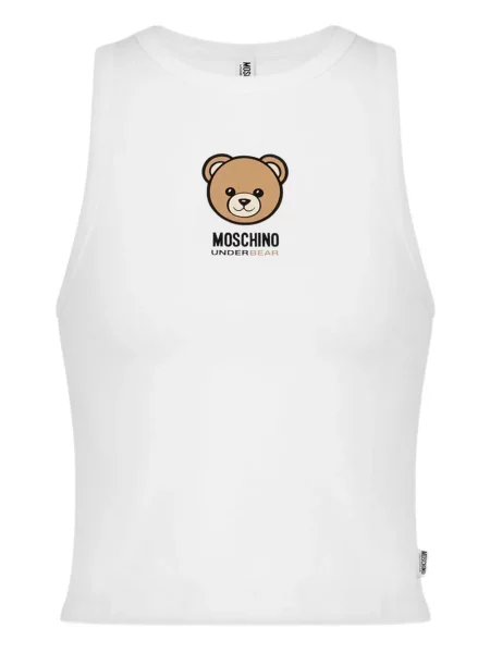 Ursuleț de pluș top Moschino din jerseu alb