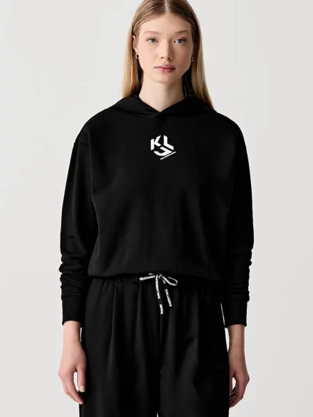 Karl Lagerfeld Jeans hanorac cu glugă pentru femei cu negru