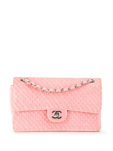 Sametová prošívaná kabelka Chanel Pre-owned růžová