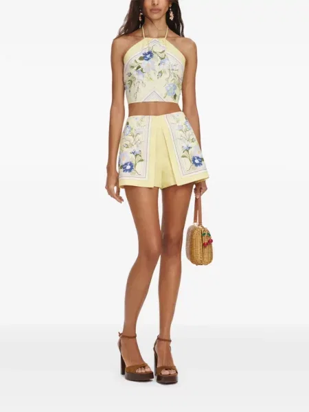 Top Self-portrait cu model floral galben