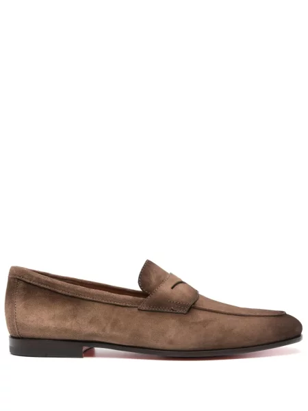 Pantofi loafer Santoni din piele de căprioară maro