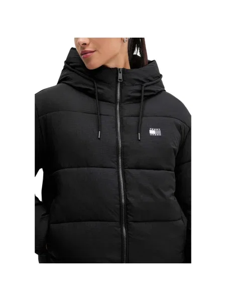 Geacă de blugi Tommy Jeans cu glugă negru