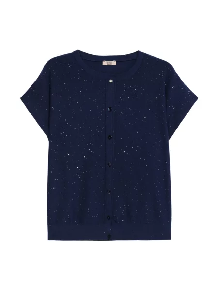 Krótki kardigan Oltre z cekinami niebieski