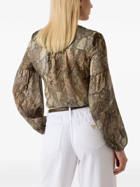 Bluză Guess cu imagine cu model piele de șarpe maro