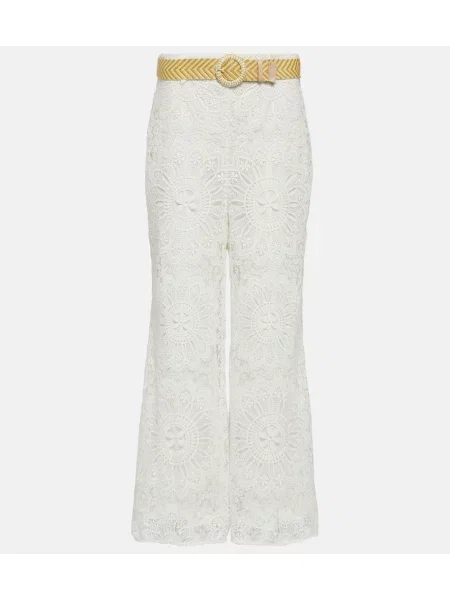 Pantaloni Zimmermann cu talie înaltă din dantelă alb