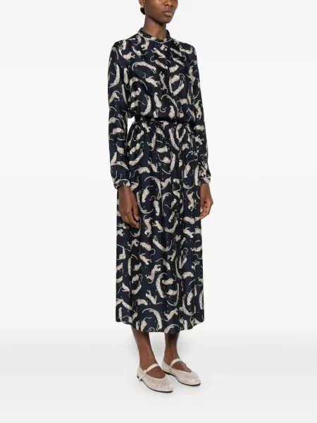 Rochie midi Forte_forte cu imagine cu model leopard albastru