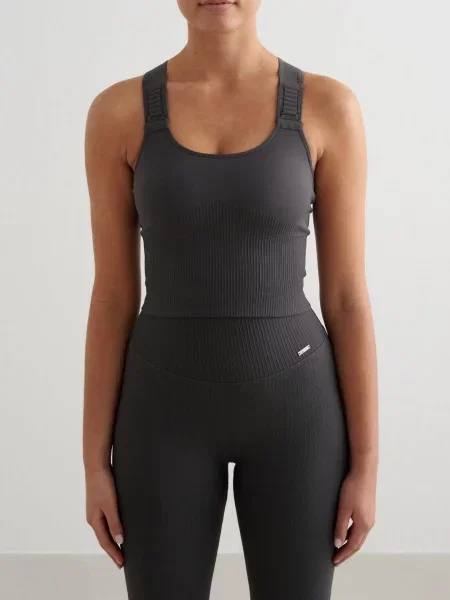 Biustonosz sportowy wysokie wsparcie wydłużony Ribbed Seamless grafitowy szary
