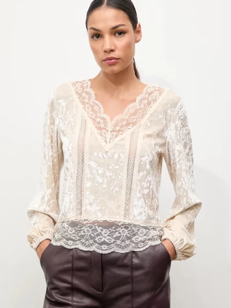 Велюрова блузка Answear.LAB однотонна бежевий