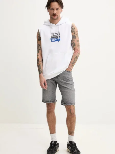 Karl Lagerfeld Jeans kamizelka z kapturem z nadrukiem biały