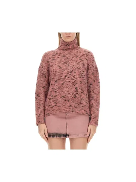 Sweter z golfem Moschino wełniany do golfa różowy