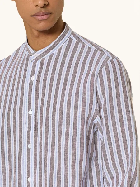 Nowadays Košile Comfort Fit S Lněným Materiálem A Stojáčkem hnědá / tmavě modrá bílá