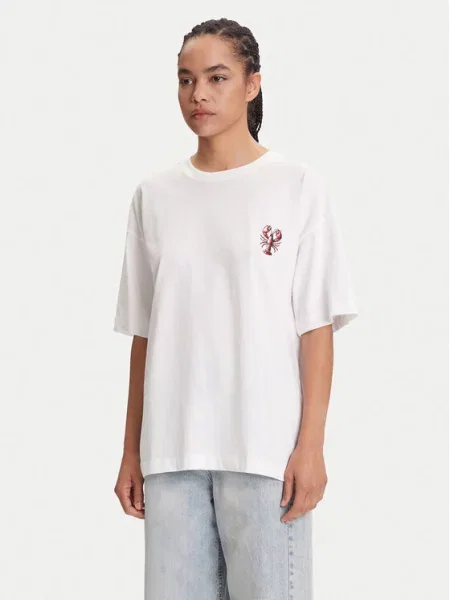 Pieces T-Shirt Tobster Oversize biały