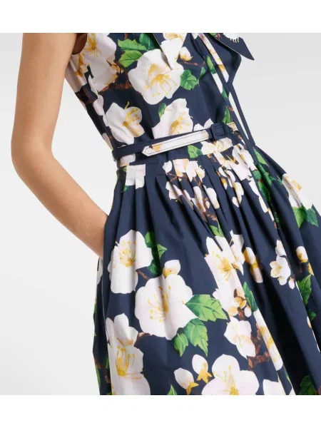 Kvetinové plisované midi šaty Oscar De La Renta po kolená