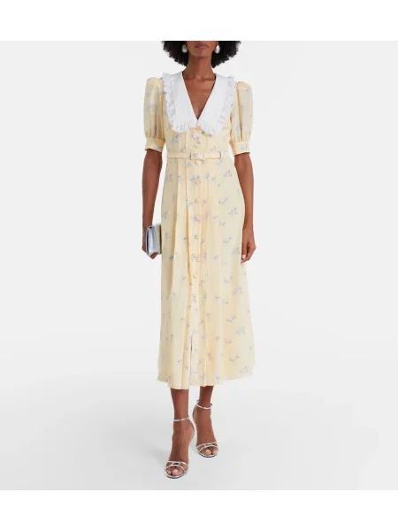 Rochie tip cămașă Alessandra Rich de mătase cu model floral galben