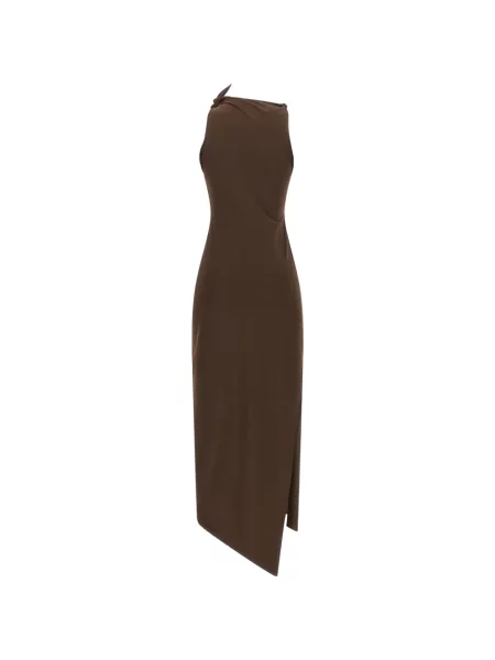 Rochie Coperni cu model floral asimetrică maro