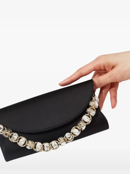 Geantă plic Judith Leiber din satin negru