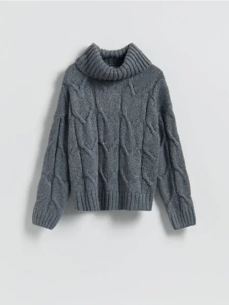 Reserved Pulover cu guler rulat și adaos de lână gri-neutru gri