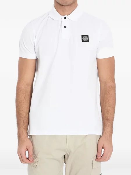 Tricou polo Stone Island cu strasuri alb