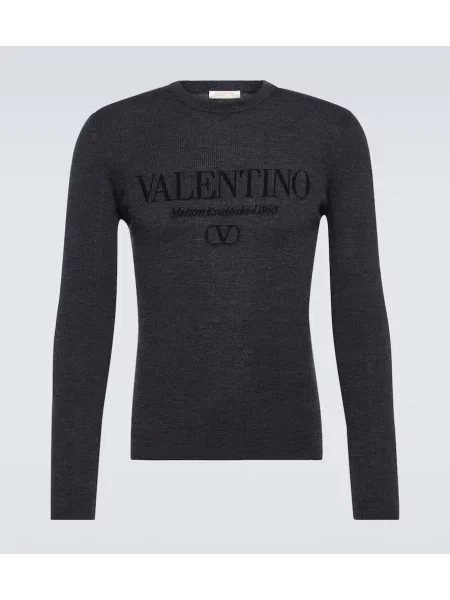 Sweter Valentino wełniany z logo szary