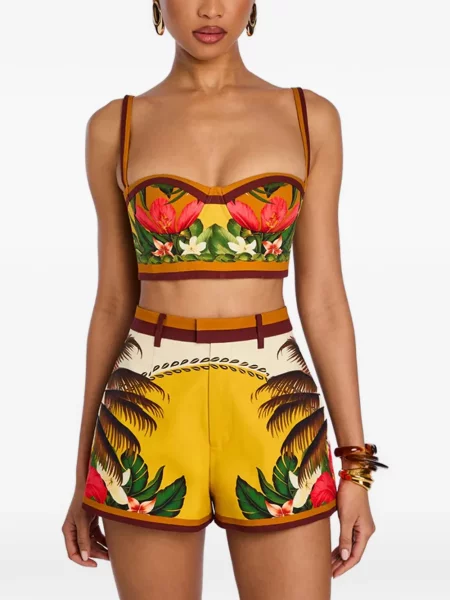 Decupat top Retrofete cu imagine cu imprimeu tropical galben