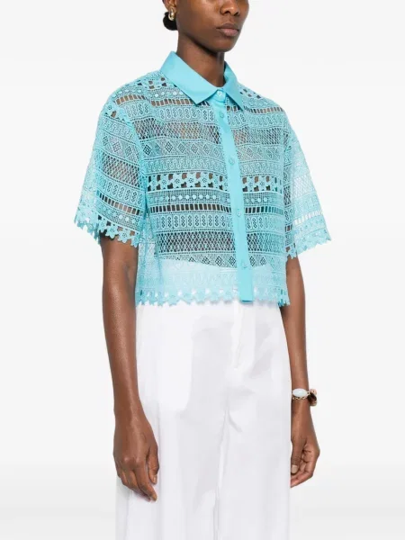 Koszula Ermanno Firenze koronkowa o krotszym kroju niebieska