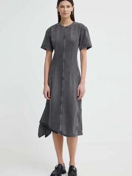 Remain sukienka jeansowa midi dopasowana czarny