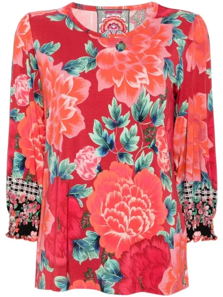 Tricou Johnny Was cu model floral cu imagine roșu
