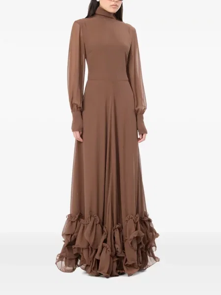 Lung rochie maxi Rotate Birger Christensen cu volane maro