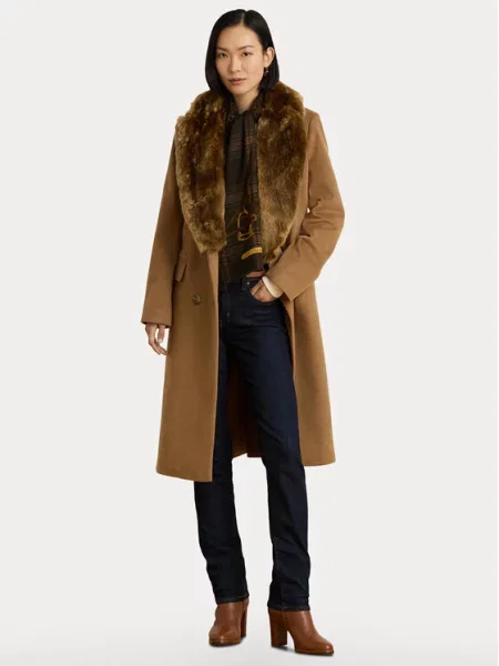 LAUREN RALPH LAUREN Volneni plašč Svetlo Oversize rjava