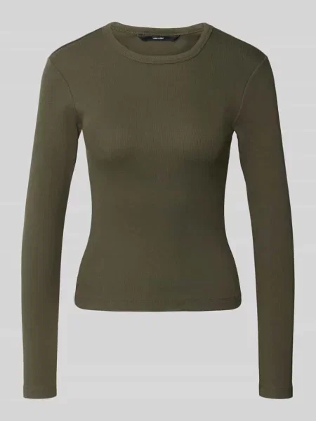 Bluzka z długim rękawem o kroju slim fit z mieszanki bawełny model CHLOE' Vero Moda brązowa