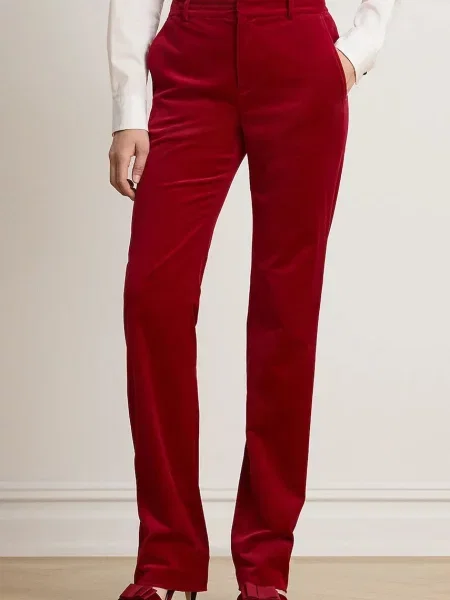 Lauren Ralph Lauren ravne ženske hlače od pamuka s elastanom crvena