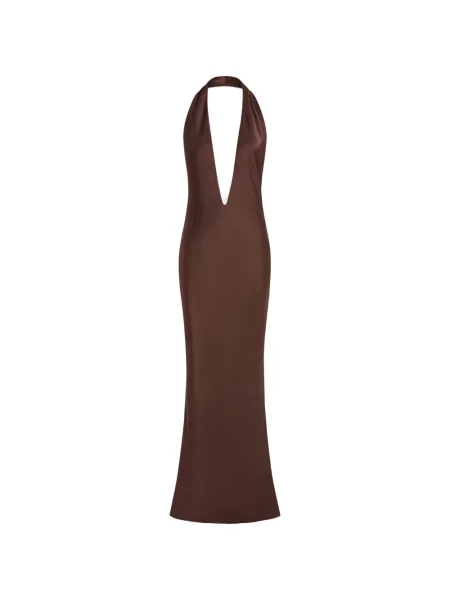 Rochie maxi 16arlington din satin cu gât halter de costum maro