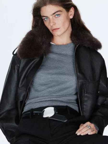 Sweter z dzianiny z okrągłym dekoltem Kobieta XS MANGO szary