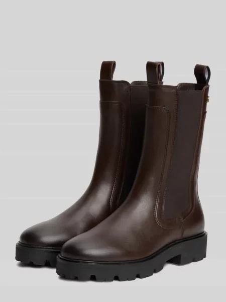 Tommy Hilfiger sztyblety skórzane TH STUD LEATHER HIGH CHELSEA brązowe