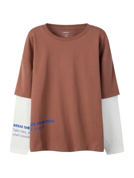 NAME IT Tricou NKMLAUGE albastru / maro ruginiu alb