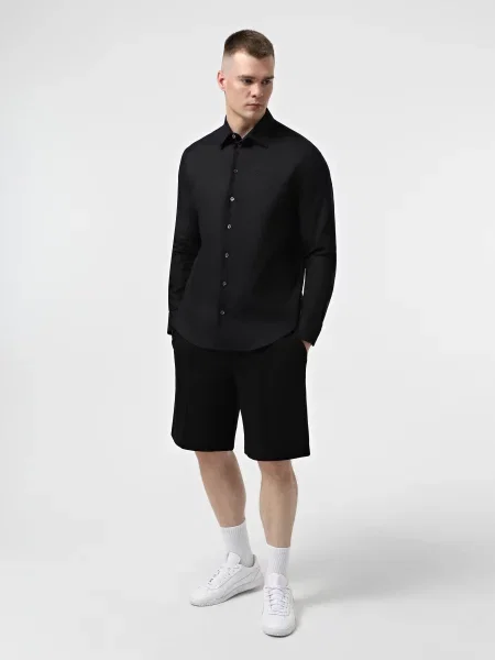 Сорочка Emporio Armani льон/бавовна чорний