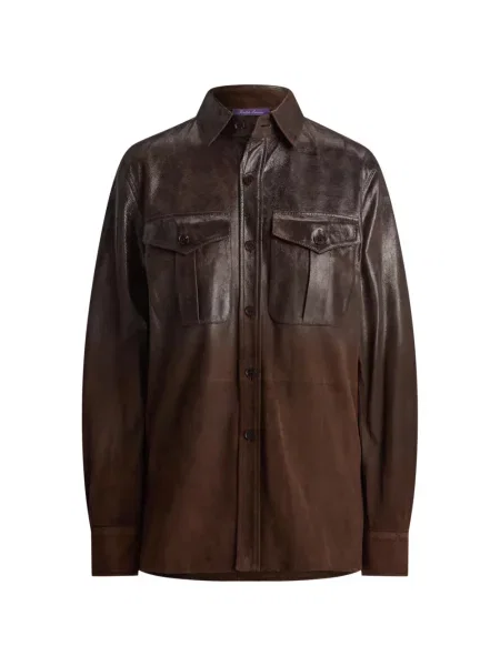 Cămașă Ralph Lauren Collection din piele de căprioară maro